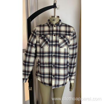 Mens Long Sleeve Plaid Quilted Sherpa Shirt Jacket